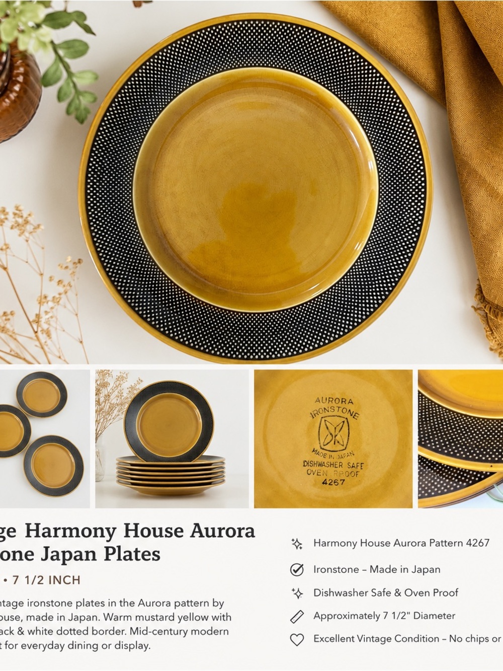 Harmony House Aurora Mustard Yellow Ironstone Dinner Plates